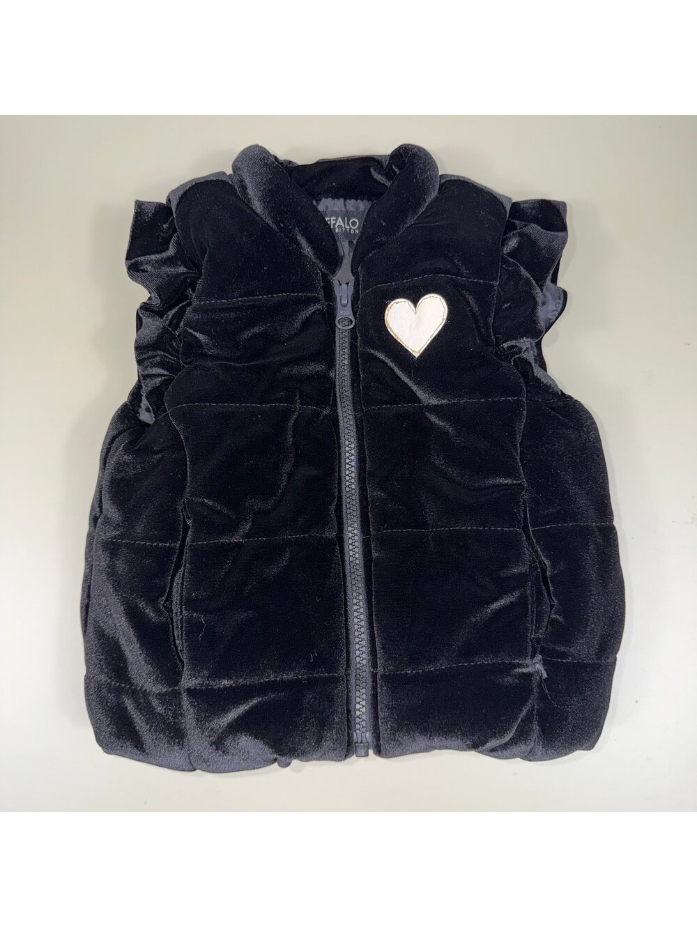Buffalo David Bitton Girls Velvet Puffer Vest | Size 2T | Black Ruffle Vest